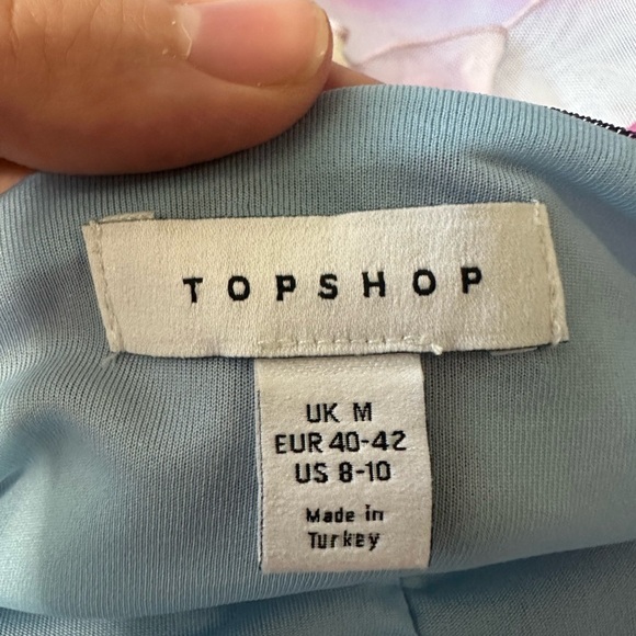 Topshop Floral Spray Paint Pink and Blue Mini Tea Dress with Ruffled Sleeves - Picture 7 of 9